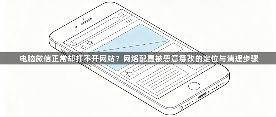 电脑微信正常却打不开网站?网络配置被恶意篡改的定位与清理步骤1